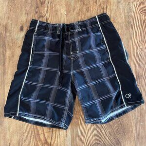 Ocean Pacific Swim Trunks, Black Plaid, Men's Small (28/30)